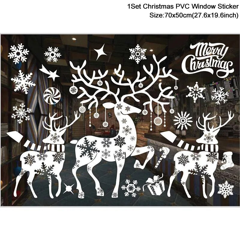 Christmas Window Stickers Santa Claus Snowflake DIY Wall Decal Christmas Decorations For Home New Year Ornaments Gift