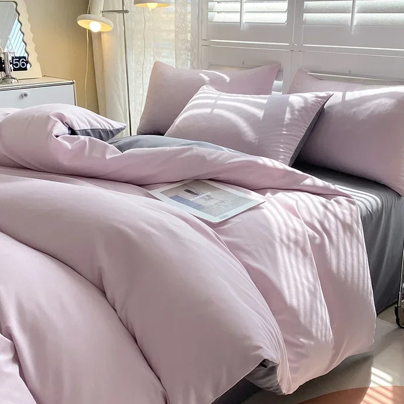 Solid Color Duvet Cover Set 100% Washed Cotton Bedding Set Super Soft Comfortable Lightweight Comforter Cover with 2 Pillowcases