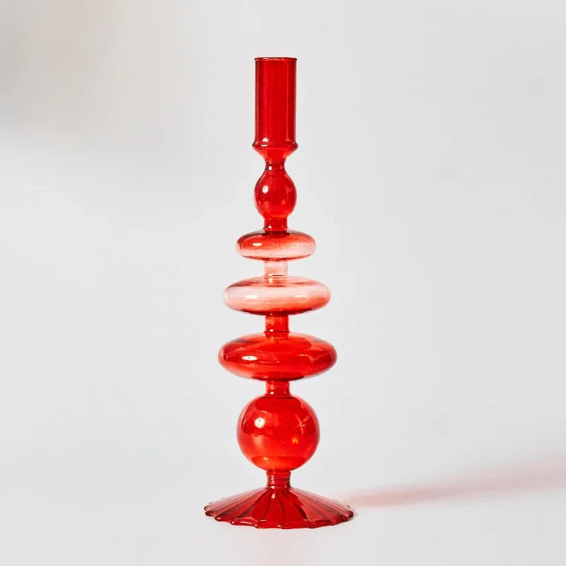Creative Red Glass Taper Candle Holder Christmas Gift Wedding Table Decoration Home Decoration DryFlower Vase