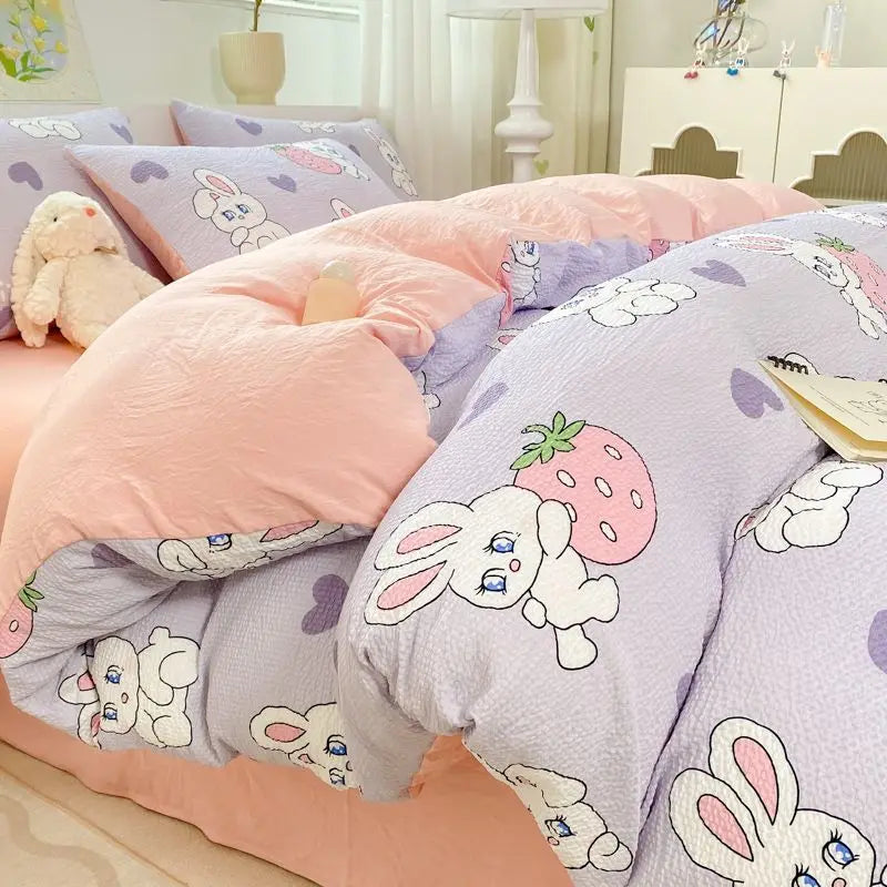 Romantic Floral Duvet Cover Set No Filler Soft Seersucker King Single Szie Pillowcases Flat Sheet Home Decoration Bed Linens