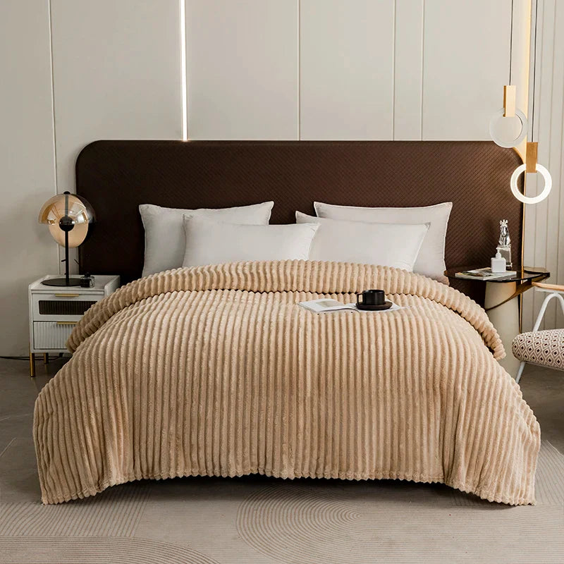 Home Soft Striped Throw Blanket for Couch, Warm Luxurious Faux Rabbit Fur Blanket, Cozy Fluffy Plush Blanket for Sofa Chair Bed