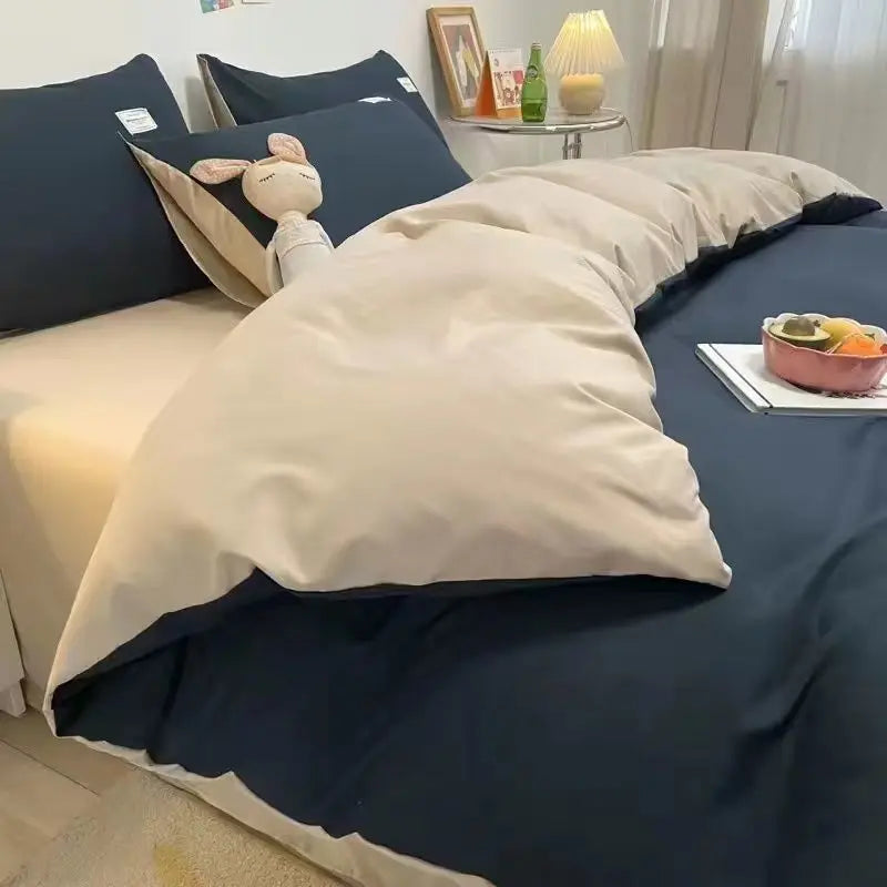 Solid Blue Duvet Cover Set Flat Sheet with Pillowcases 2023 New Twin Full Size Boys Girls Bed Linen Grey Green Bedding Kit