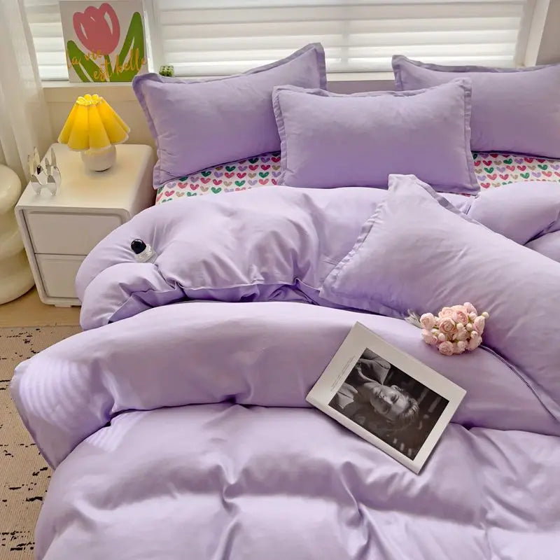 Japanese Style Bedding Set Flat Sheet Pillowcases Duvet Cover No Filler Single Full Size Spring Summer Hotel Bed Linens