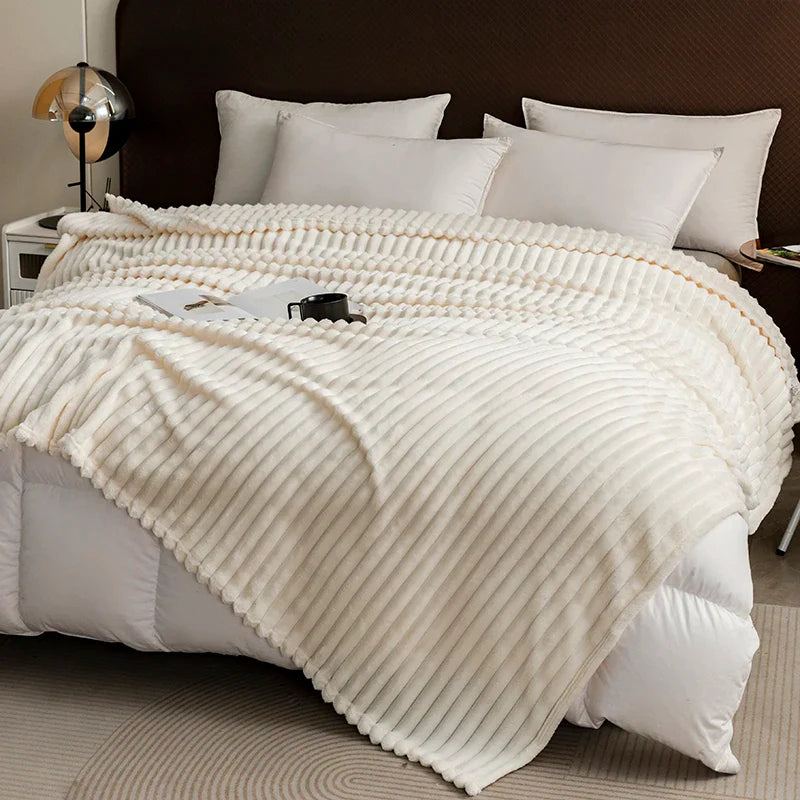 Home Soft Striped Throw Blanket for Couch, Warm Luxurious Faux Rabbit Fur Blanket, Cozy Fluffy Plush Blanket for Sofa Chair Bed