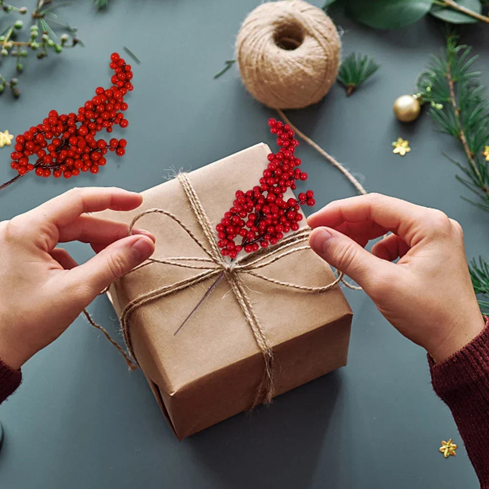 10/1Pcs Artificial Red Berries Christmas Holly Berry Branches Xmas Tree Ornaments Fake Plants For Home Navidad Party Decoration