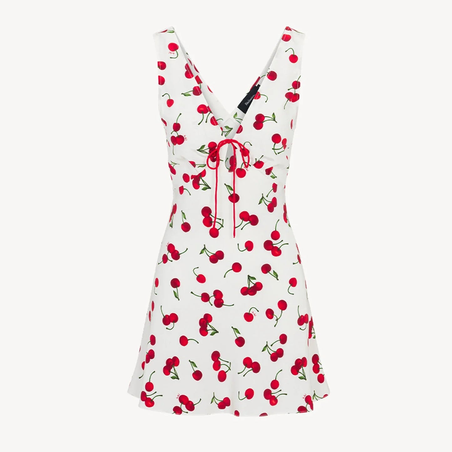 Cherry Print Tie-Up Front V-Neck Mini Dress