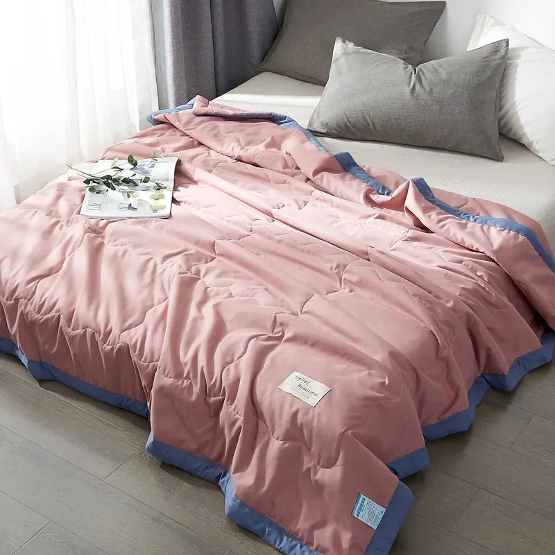 Thin Summer Quilt New Japanese Style Blue Pink Plaid Twin Queen Size Blanket Soft Kids Adult Ins Washable Cool Quilt