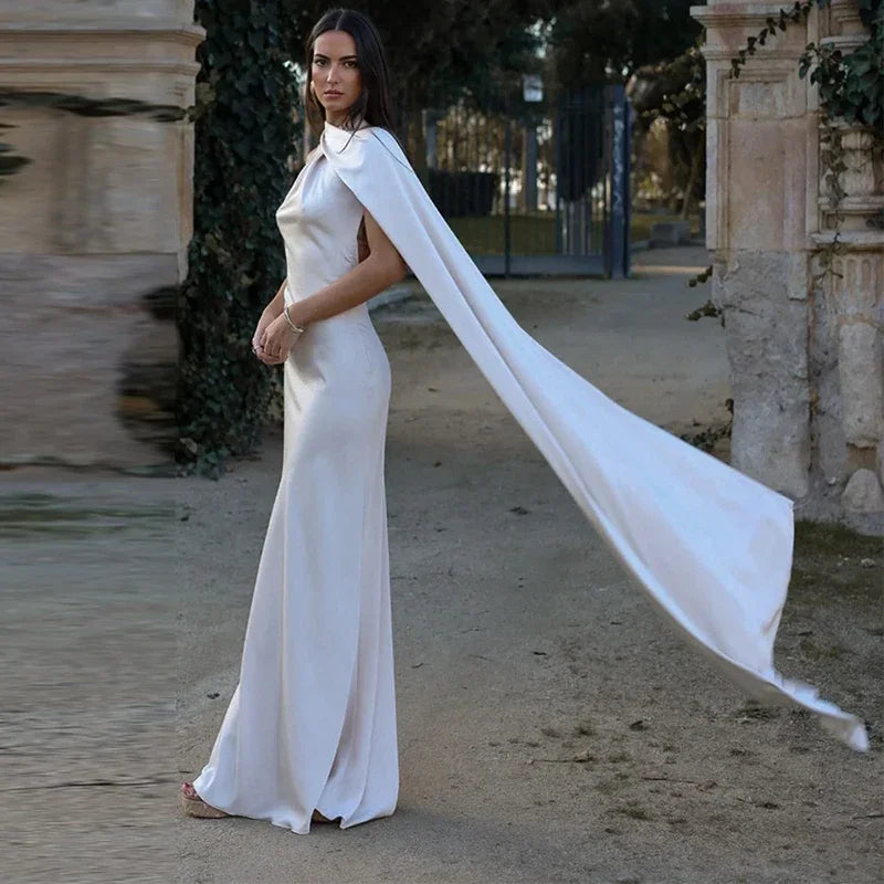 Satin Long Draped Halter Maxi Dress