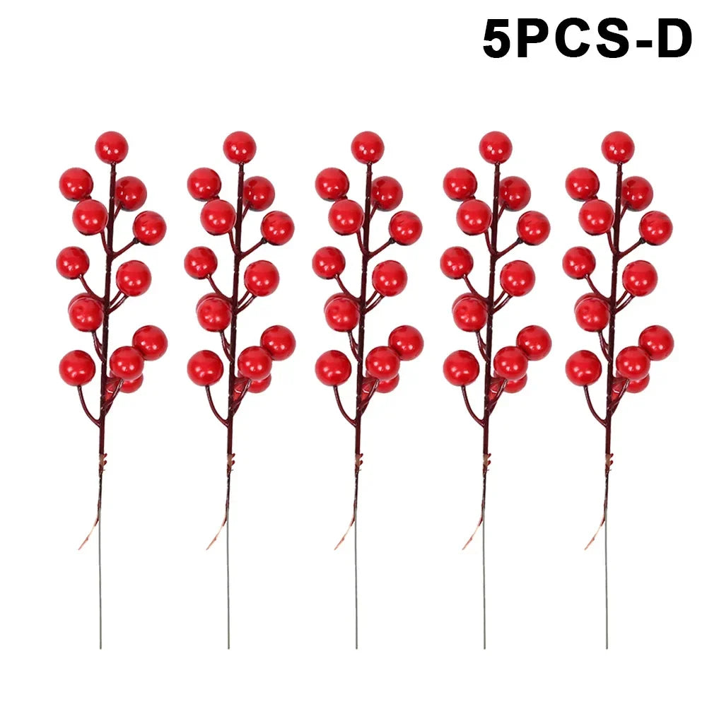 10/1Pcs Artificial Red Berries Christmas Holly Berry Branches Xmas Tree Ornaments Fake Plants For Home Navidad Party Decoration