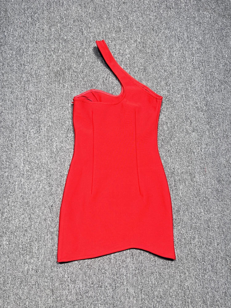 Red One Shoulder Mini Bandage Dress