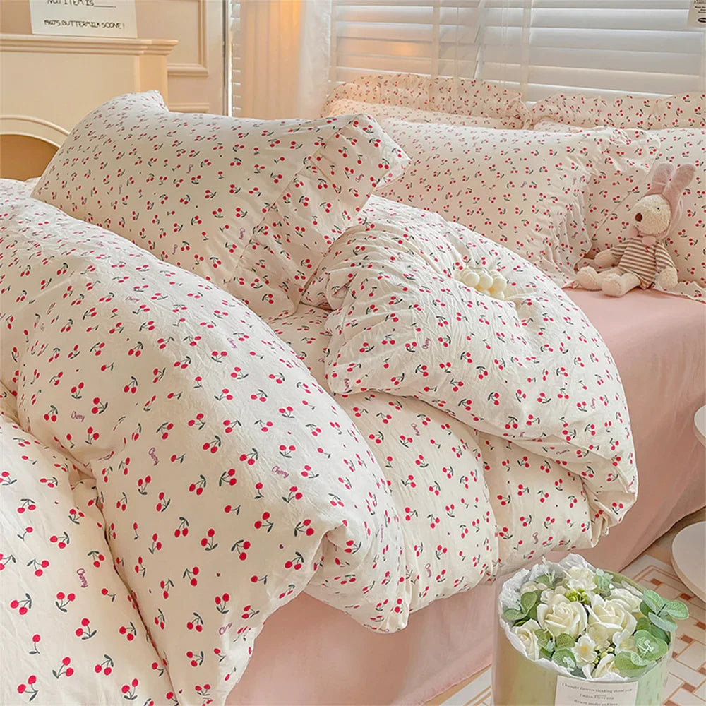 Fresh Plant Flower Bed Sheet for Children and Adults Four-Piece Bed Set Pillowcases Soft Washed Cotton Home Textiles