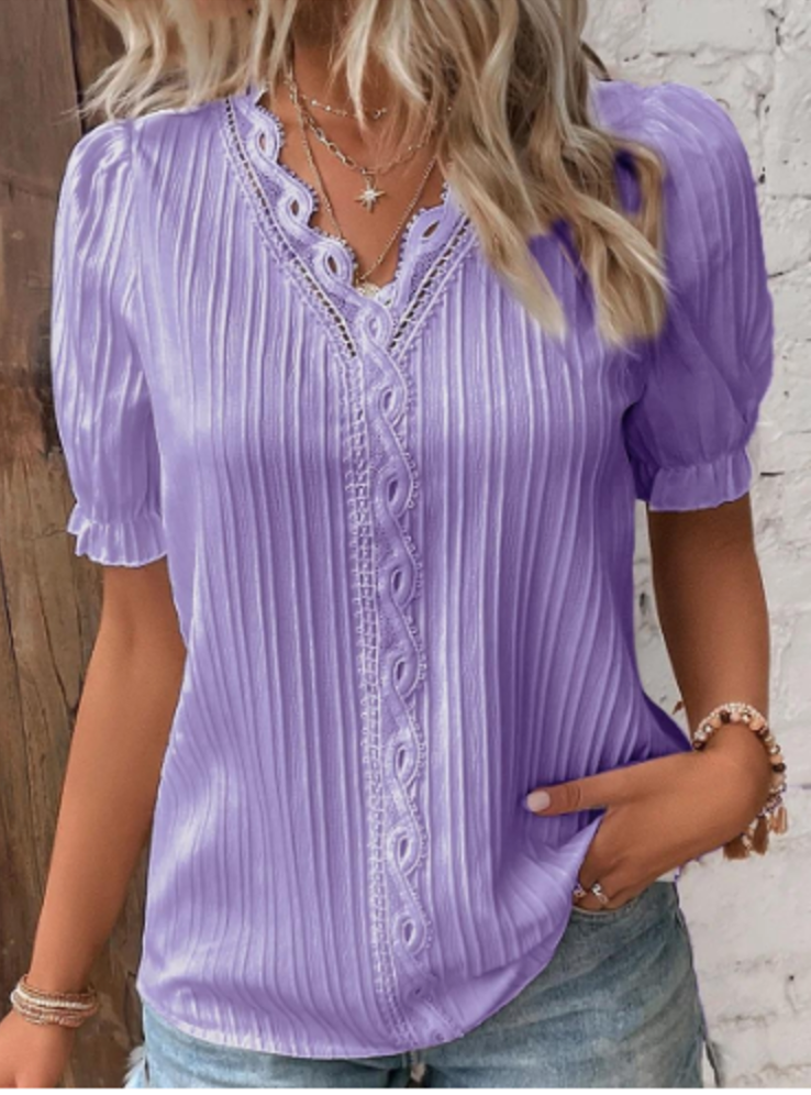 Classy Lace V-Neck Long Sleeve Blouse