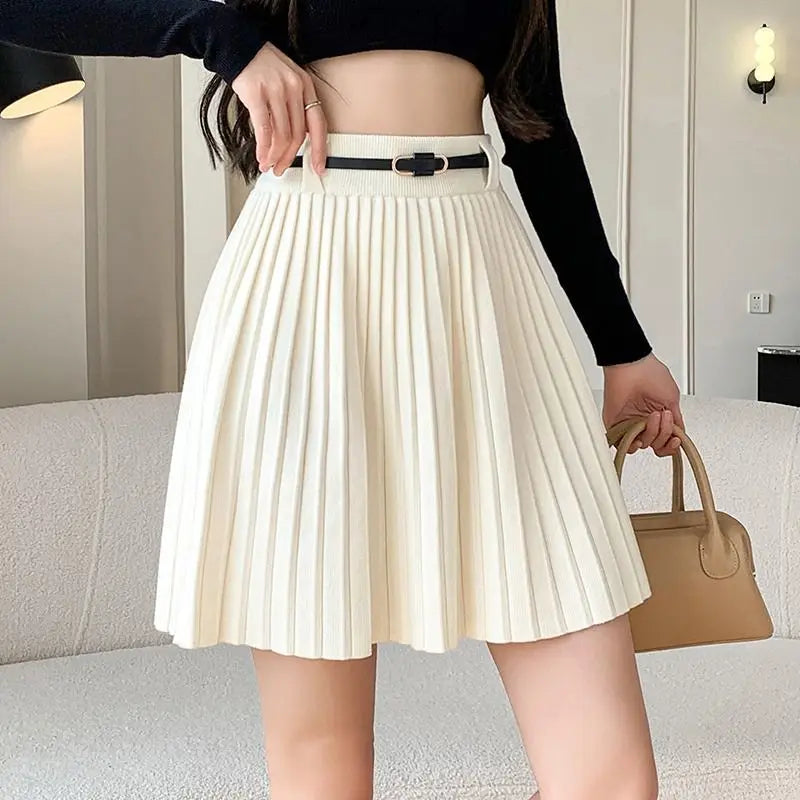 Pleated High Waist Belted Mini Skirt