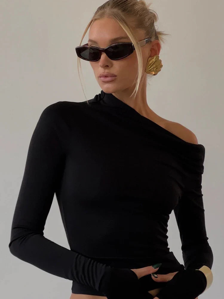Black Off-shoulder Long Sleeve Top And Maxi Skirt Set
