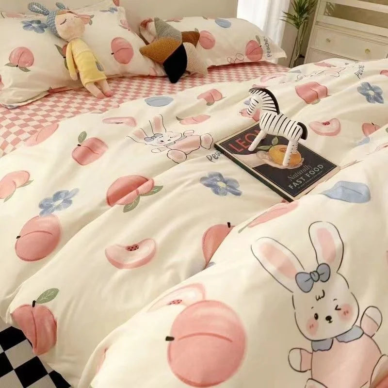 INS Pink Solid Color Bedding Set Girls Boys Single Double Size Flat Sheet Duvet Cover Pillowcase Bed Linens Home Textile