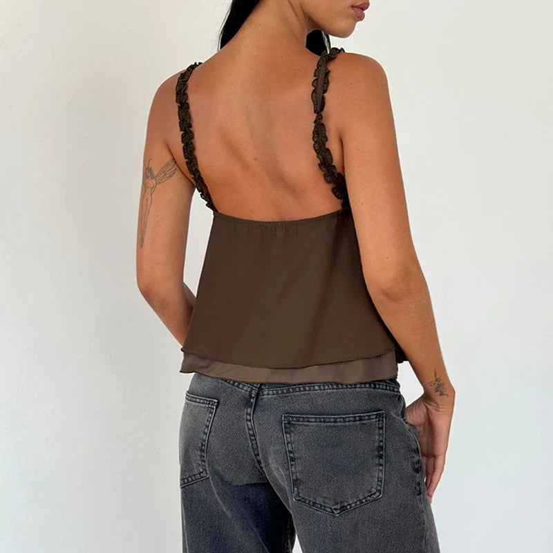 Frill Strap V-neck Top