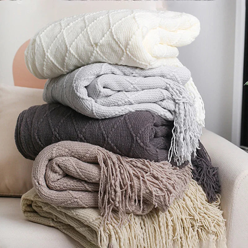 Nordic Knitted Shawl Sofa Blanket with Tassels Scarf Sofa Emulation Fleece Throw Blanket TV Blankets Bed End Decor Drop Ship