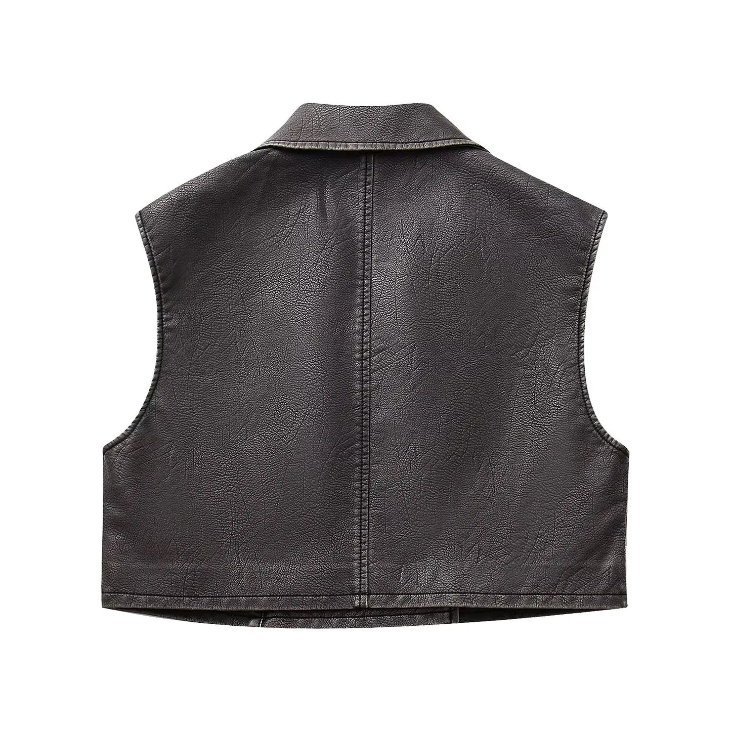 Black PU Leather Sleeveless Jacket