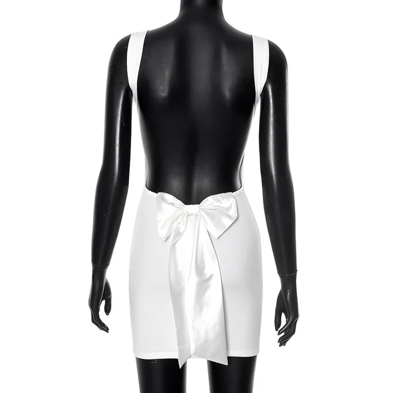 White Bow Backless Mini Dress