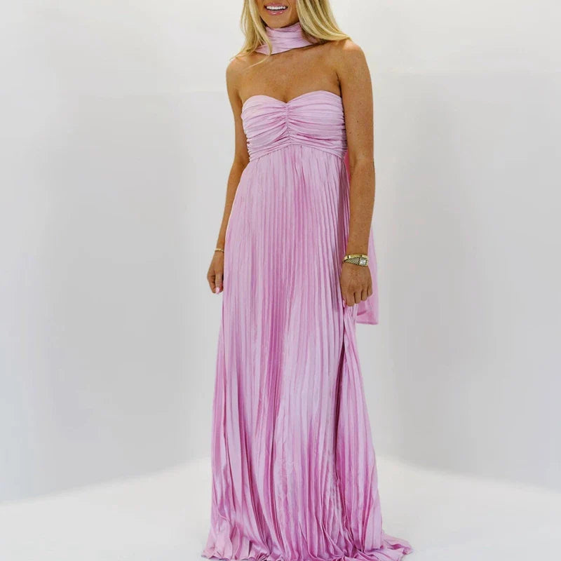 Multi-Color Strapless Maxi Dress - Empire Waist Beach Style