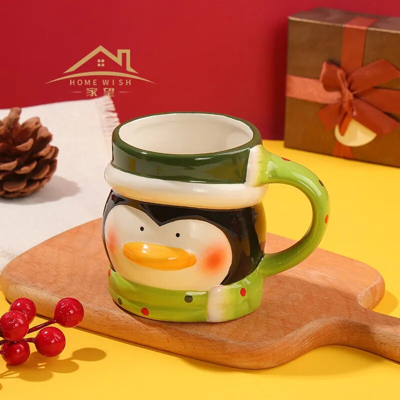 Santa Claus Coffee Mug with Lid Cute Ceramic Christmas Water Cup Fine Home Office Breakfast Oatmeal Milk Mug Cartoon Present New