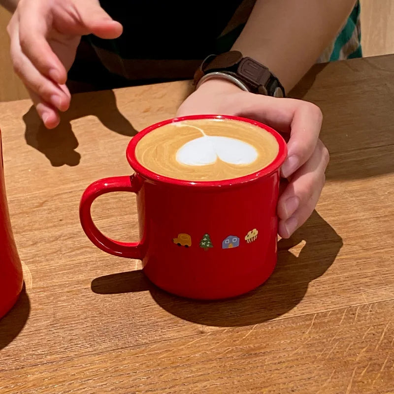 270ml Ceramics Red High-value Flip Over Mug Fun Letter Coffee Milk Cup With Gift Box Send Children Christmas Party Gift Mugs