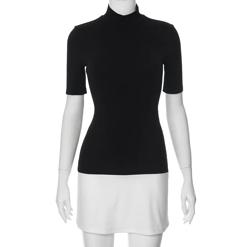 Black And White Contrast High Neck Mini Dress