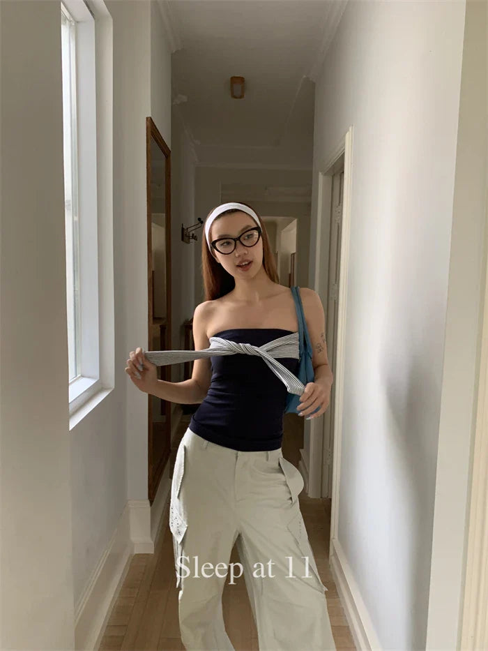 Tie Up Striped Tube Top