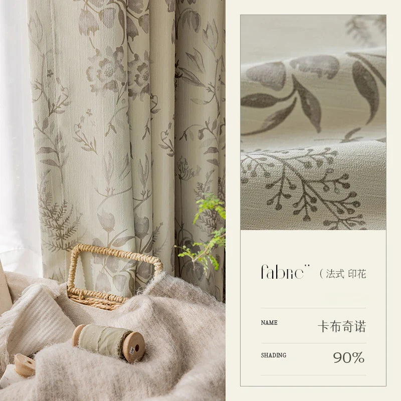 French Living Room Curtains Floral Pattern Bedroom Decoration Curtains Green Home Curtain Blackout Sun Protection Study Curtain