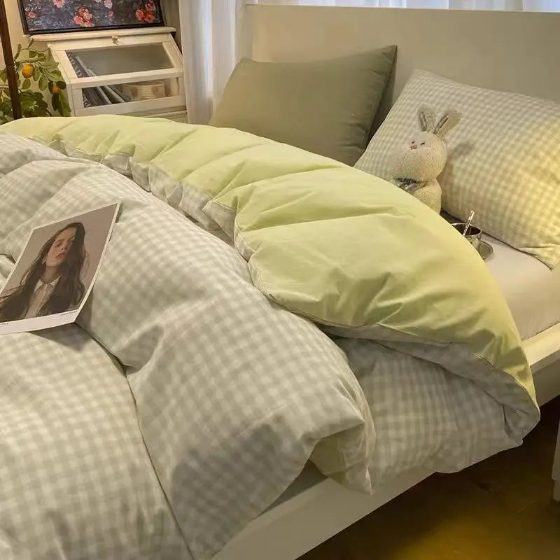 Korean Solid Purple Bedding Set Soft Flat Sheet Duvet Cover Pillowcase Polyester Bed Linen Twin Queen Full Size Quilt Cover Set