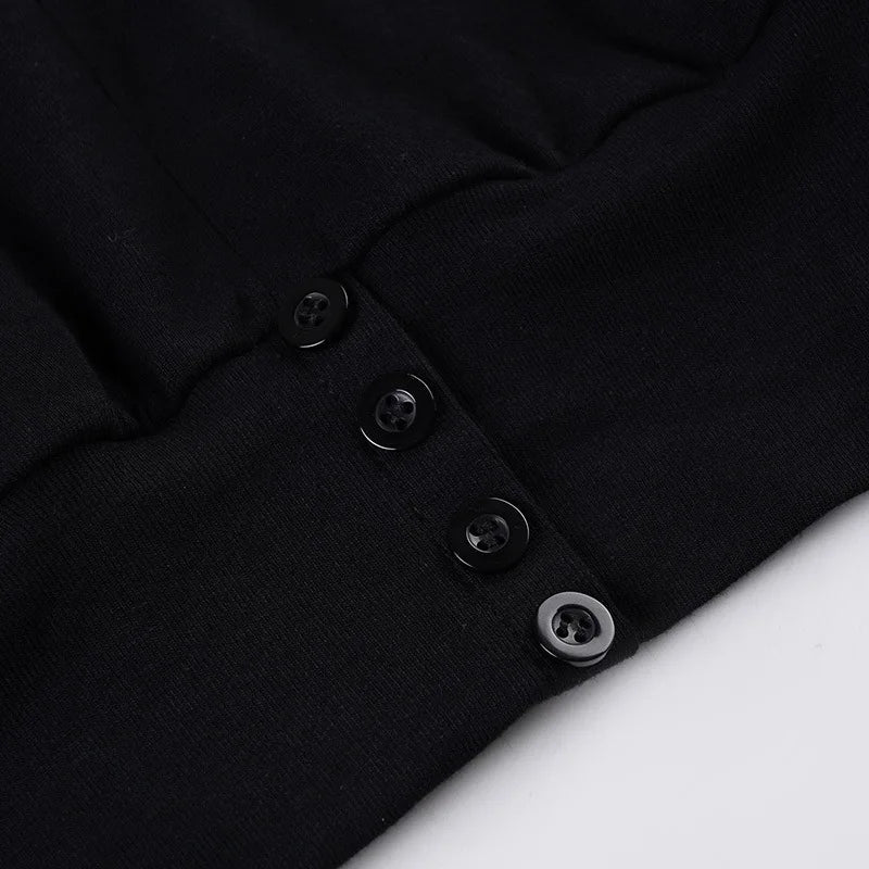 Black Halter Cowl Buttoned Crop Top