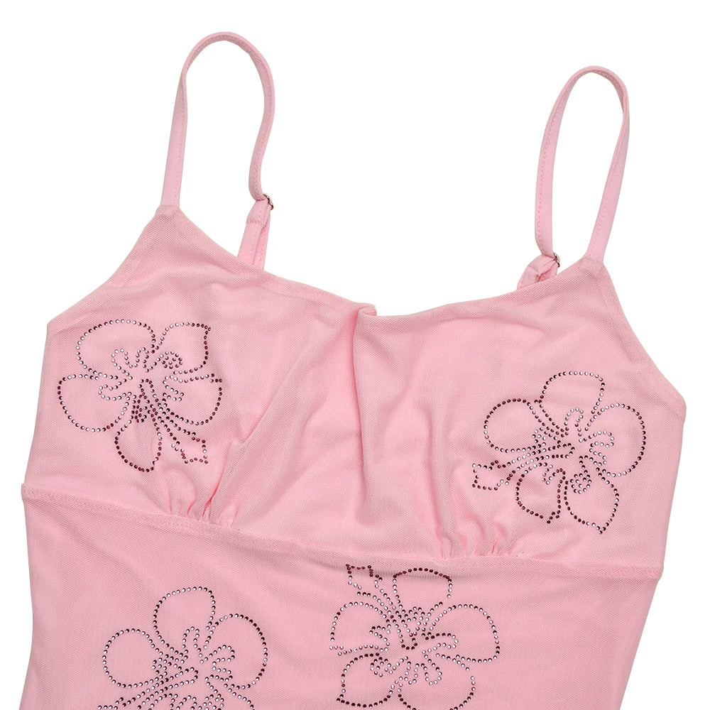 Pink Frill Flowers Slip Mini Dress