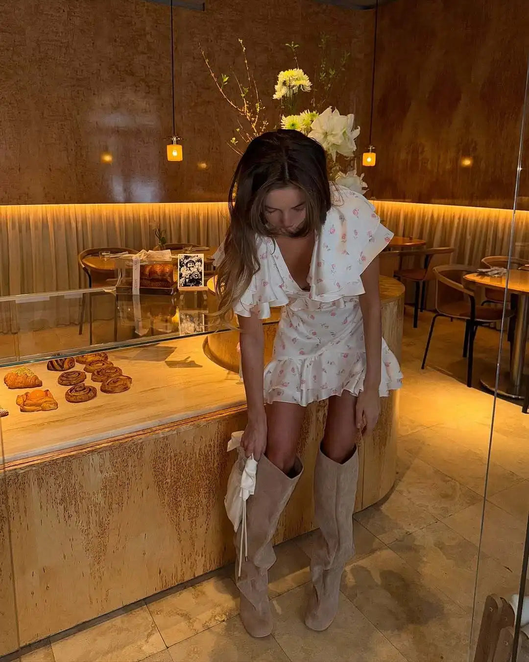 White Floral Ruffle Short Sleeve Mini Dress