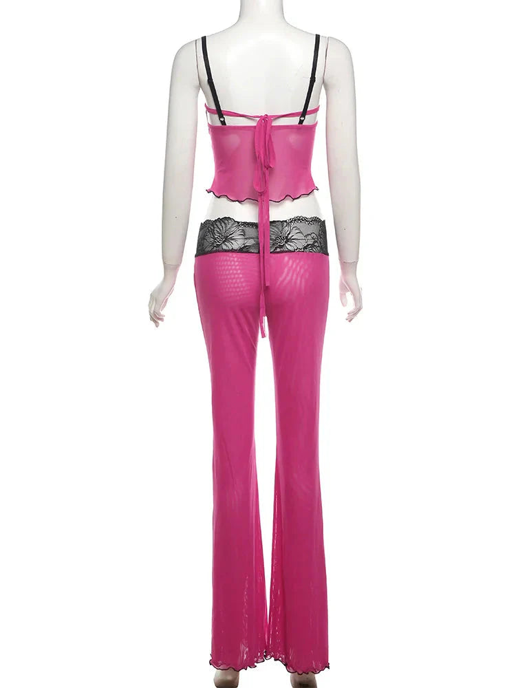 Lace Patchwork Cami Top And Pants Set