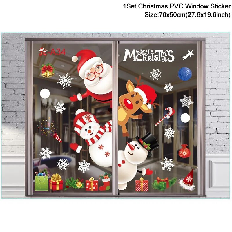 Christmas Window Stickers Santa Claus Snowflake DIY Wall Decal Christmas Decorations For Home New Year Ornaments Gift