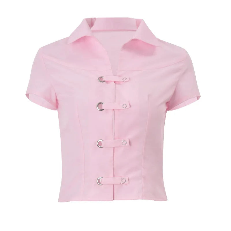 Polo Collar Short Sleeve Top And Mini Skirt Set