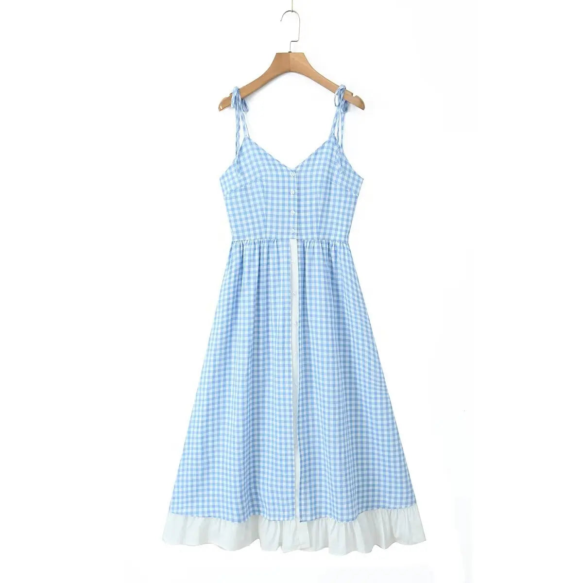 Blue High Slit Tie Up Stripe Midi Dress