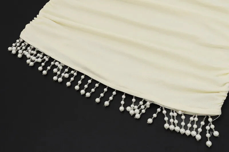 White Backless Tassel Halter Slit Mini Dress