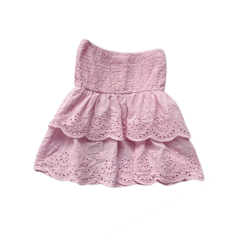 ink Eyelet Ruched Tube Top - Sweet & Strapless