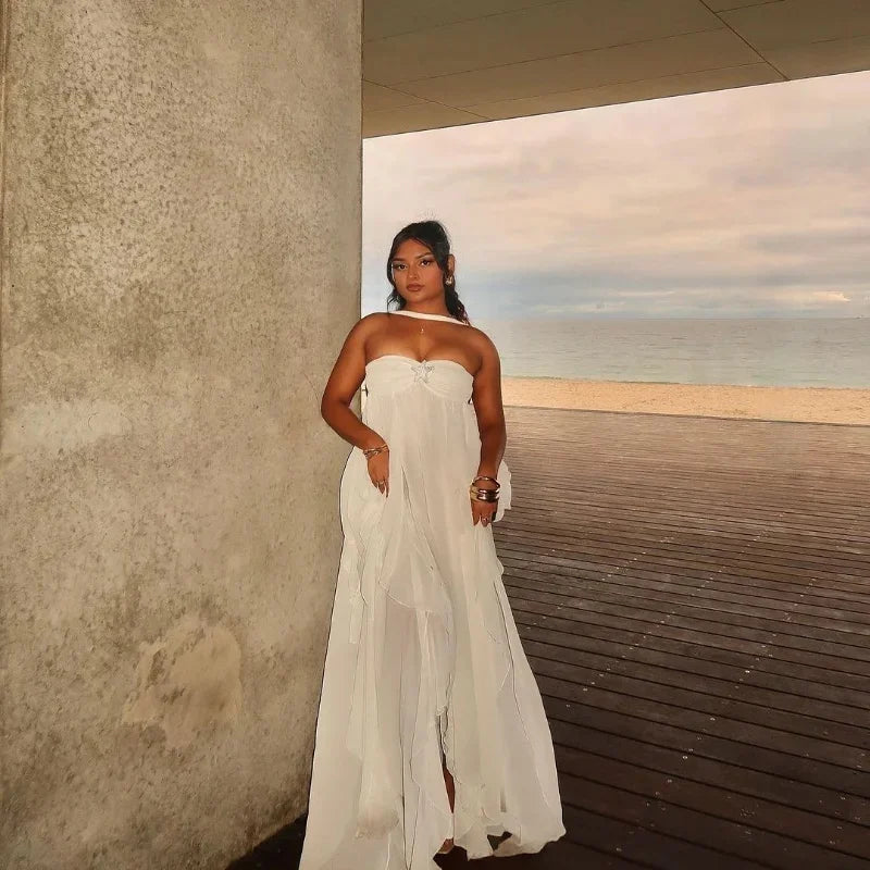 Ruffles Scarf Collar Long Dress