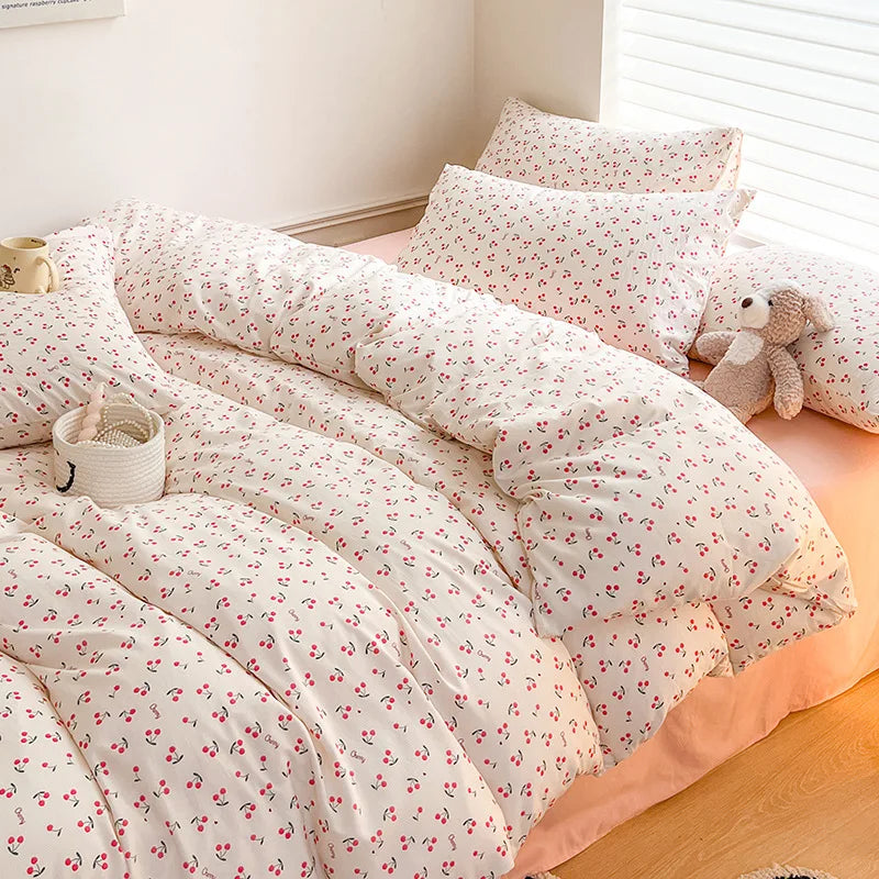 Ins Simple Flower Bed LinenTwin Full Queen King Size Bed Sheets Set Adults Kids Floral Bed Comforter Sets Bed Duvets Kawaii