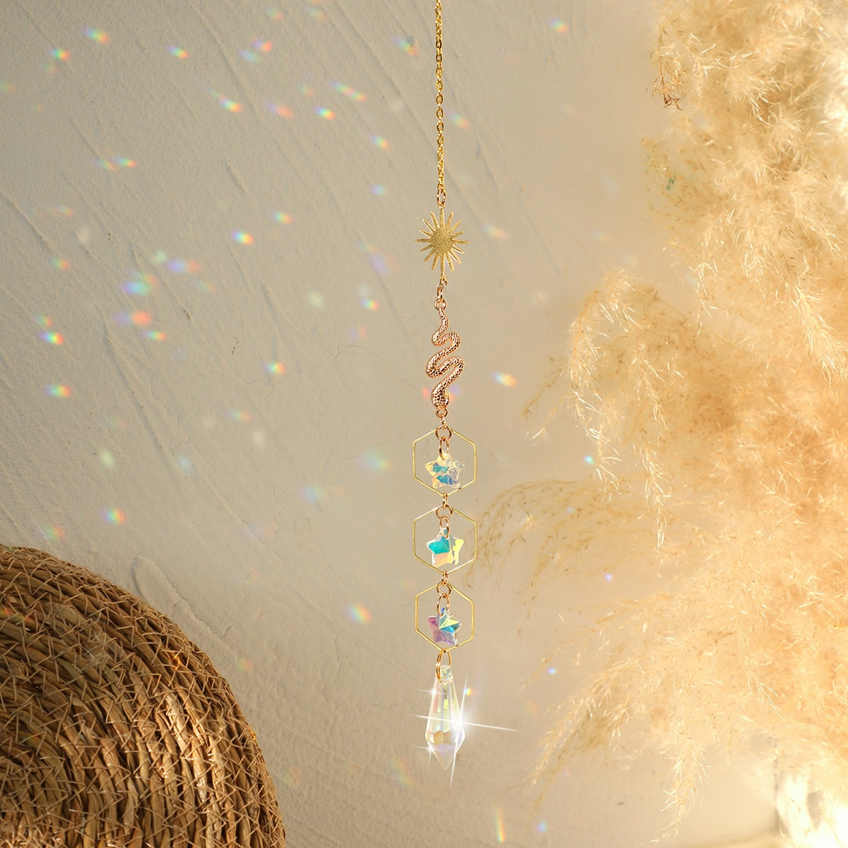 Sun Catcher Crystal Light Catcher Moon Suncatcher Hanging Rainbow Prism Crystal Window Sun Catchers Garden Decoration Christmas