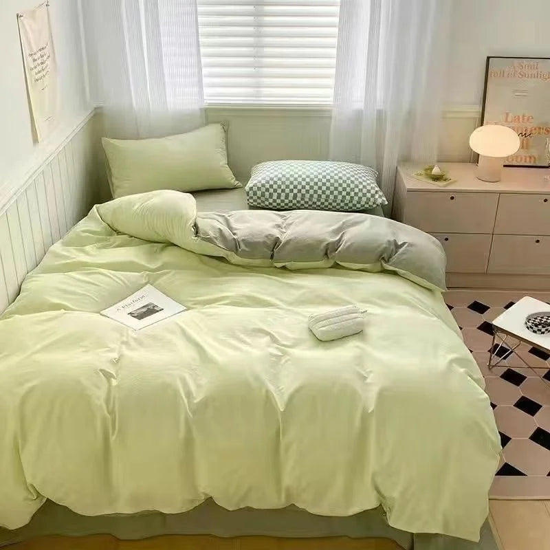 Solid Pink Fashion Style Bedding Set Twin Full Queen Size Duvet Cover Set Adults Kids Simple Korean Bed Flat Sheet Pillowcases