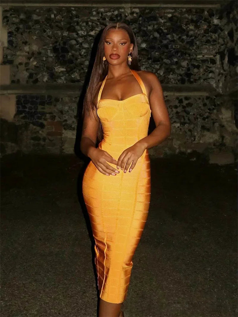 Yellow Bandage Midi Dress