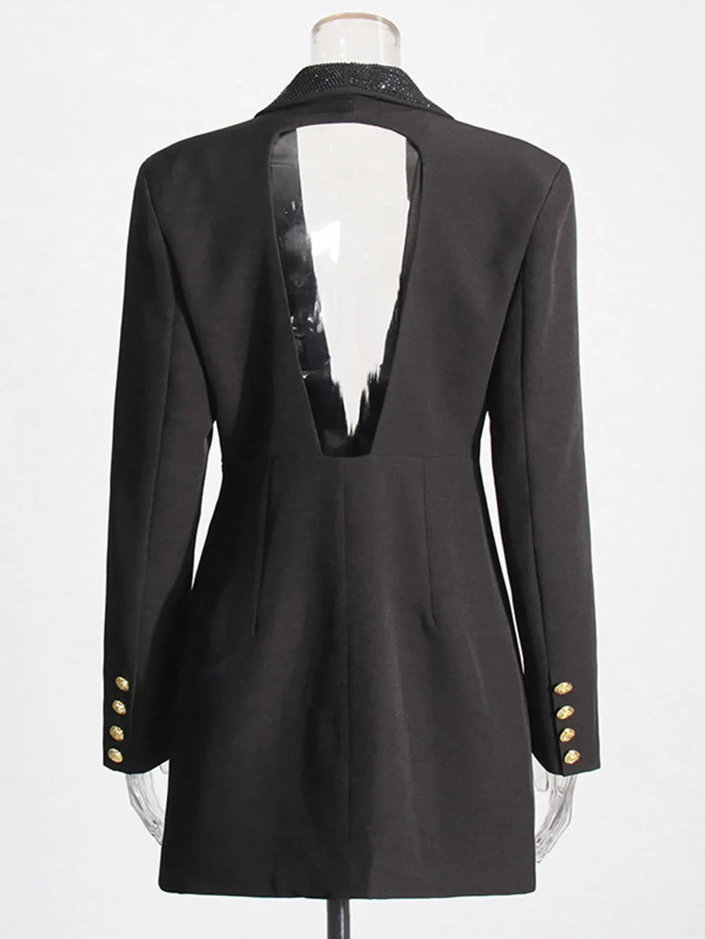 Red Sequin Collar Open Back Blazer Dress