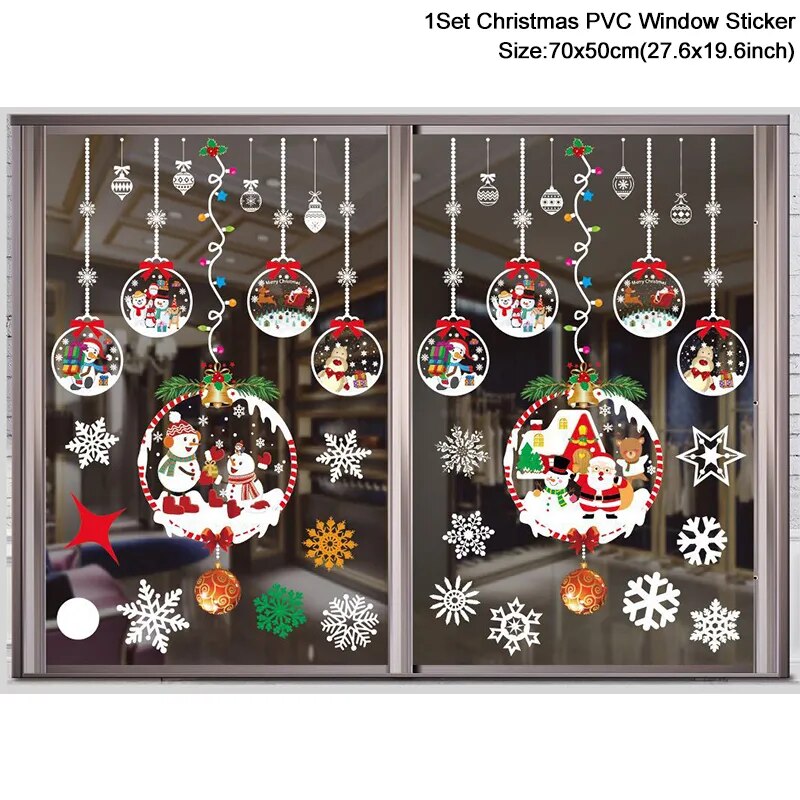 Christmas Window Stickers Santa Claus Snowflake DIY Wall Decal Christmas Decorations For Home New Year Ornaments Gift