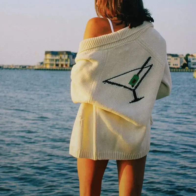Shawl Collar Back Printed Cardigan