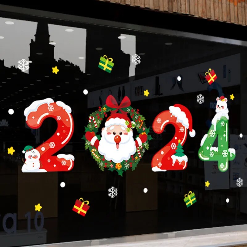 Christmas Window Stickers Santa Claus Snowflake DIY Wall Decal Christmas Decorations For Home New Year Ornaments Gift