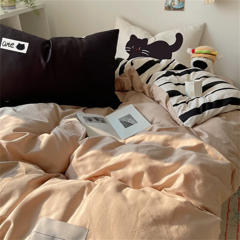 Super Soft Cloud Wash Cotton Four-Piece Set of Student Dormitory Three-Piece Set of Bed Bamboo Cartoon Bedding Set
