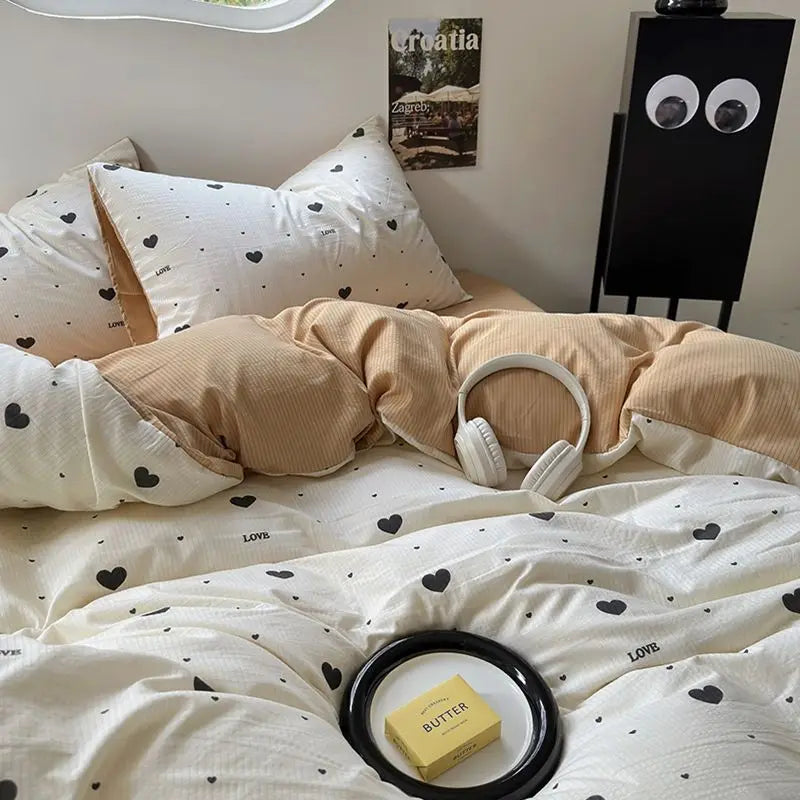 A-Class Maternal and Infant Super Soft Wrinkle Yarn Water Washed Cotton Four piece Set Bubble Cotton Quilt Set Bed Sheet